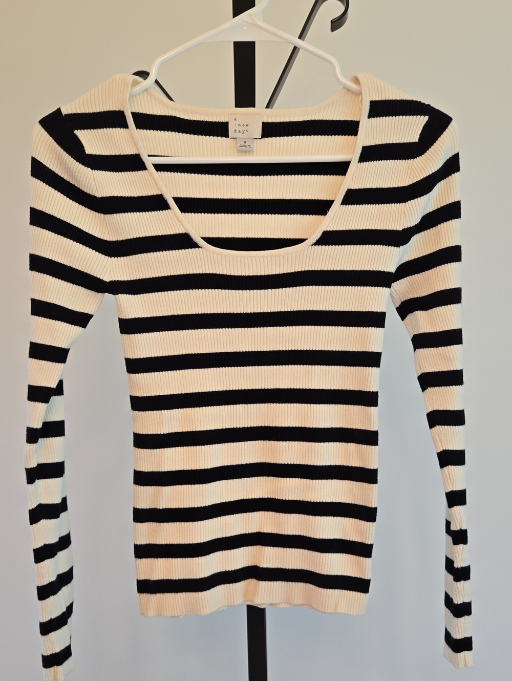 a new day Black & Cream Striped Ribbed Top